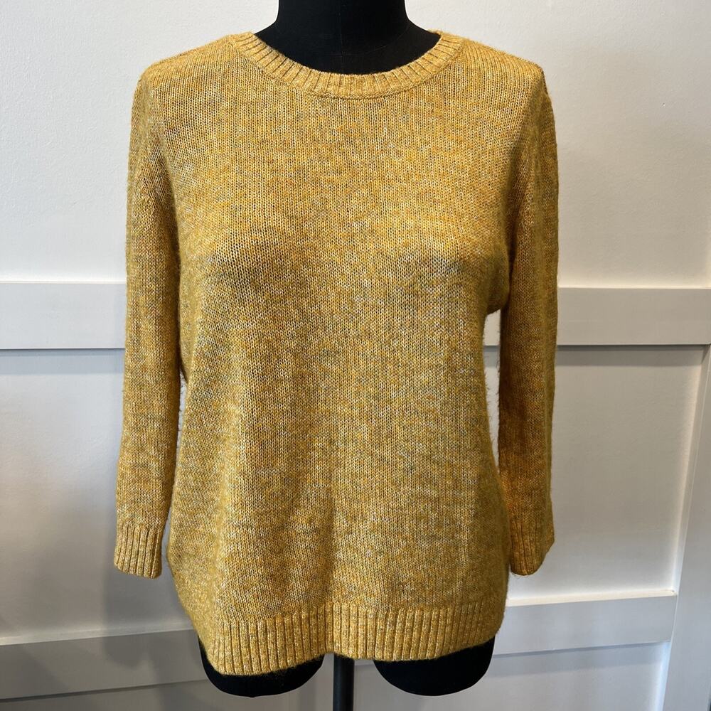 Christopher & Banks Womens Mustard Yellow Marl Crew Neck‎ Knit Sweater Small